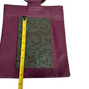 pouch authentic leather bag remnants made purple embossed double handle Handmade